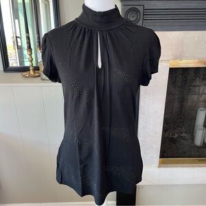 Black High Neck Top with Rhinestone detailing